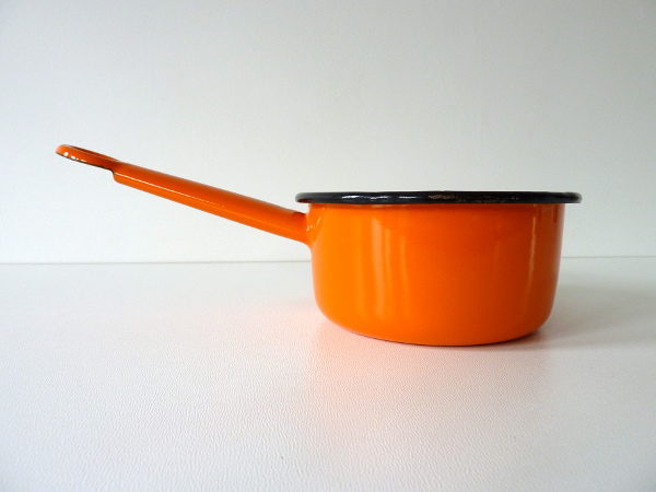 Ancienne Casserole fonte émaillée orange vintage With Cover