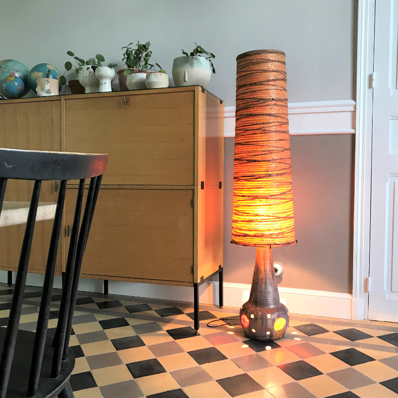 Lampe De Table Vintage – Poterie D'Accolay – Céramique Multicolore – Câblée